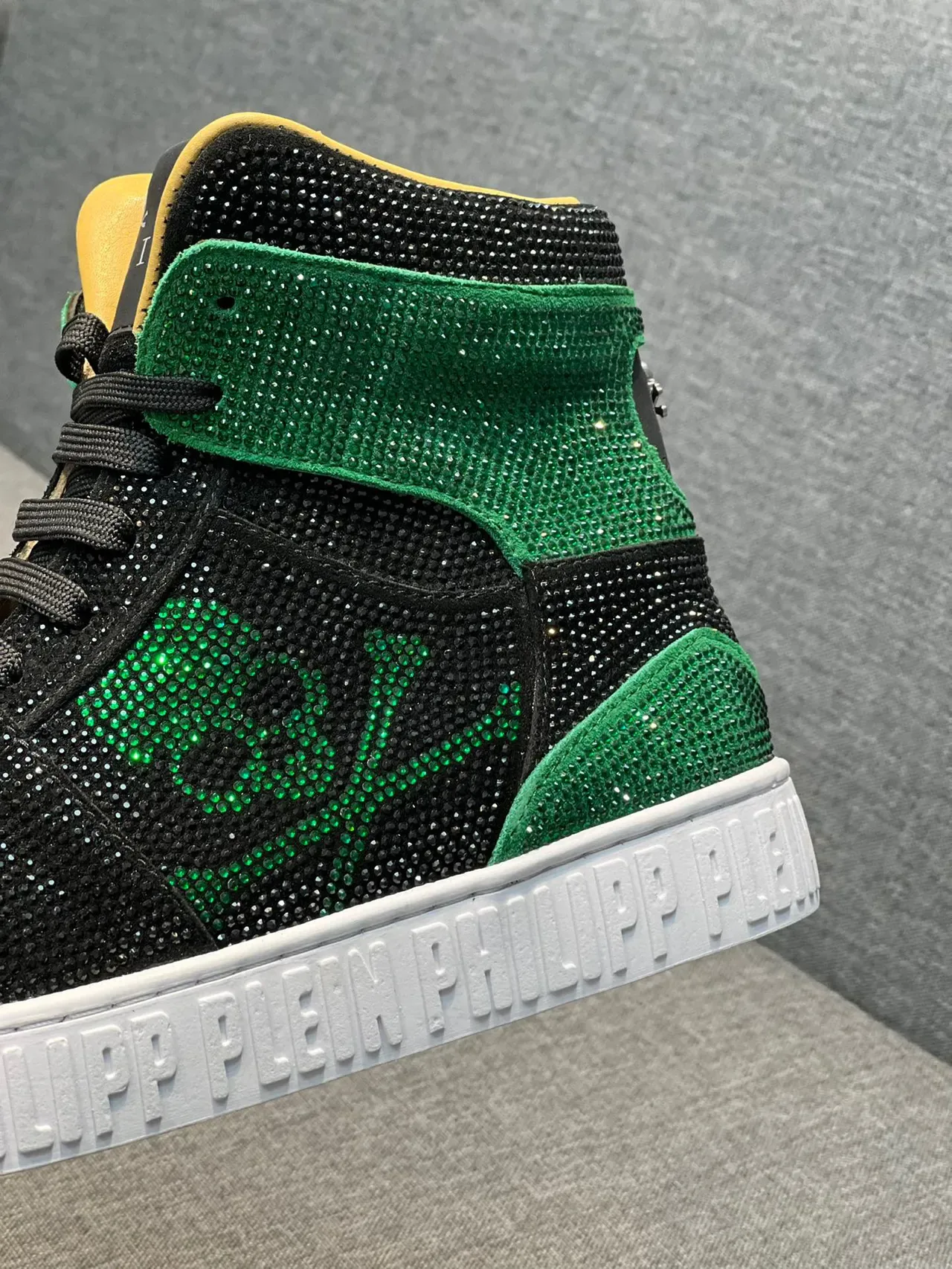 Philipp Plein Black Green High-Top Crystal-Embellished Lifestyle Sneakers 8