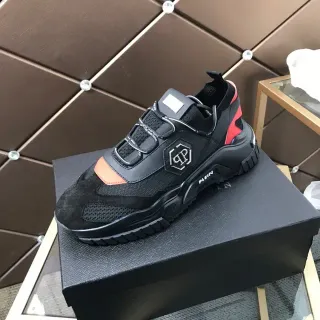 Philipp Plein Black Orange Laceless Strap Closure Hexagonal PP Logo Chunky Sneakers