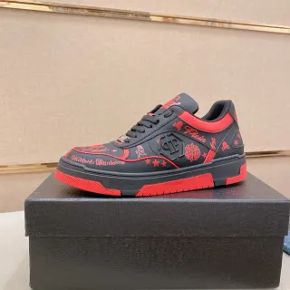 Philipp Plein Black Red Low-Top Graphic-Embroidered Sneakers