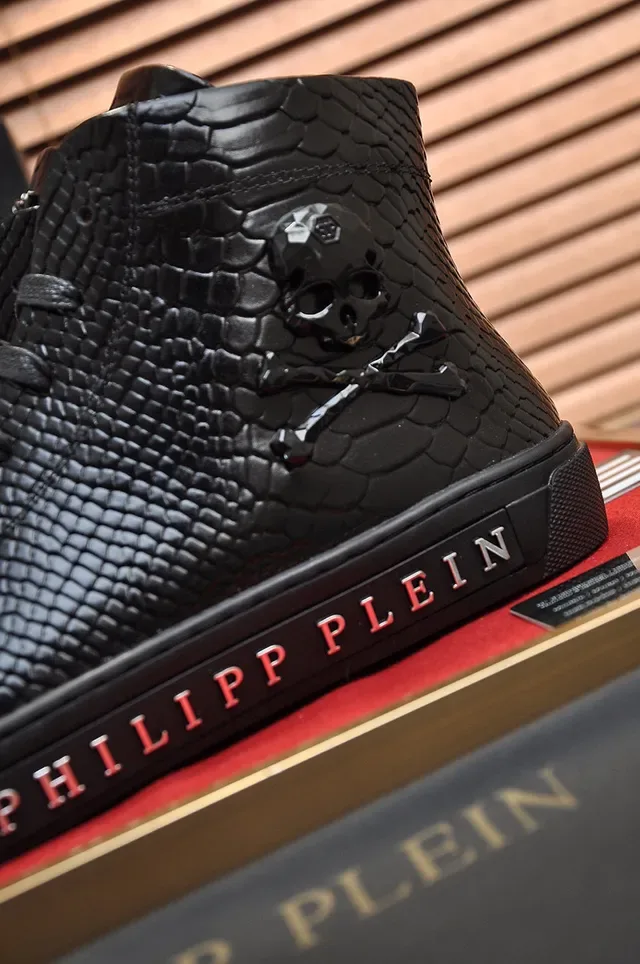 Philipp Plein Tênis Lifestyle de Couro de Serpente Preto com Cano Alto 4