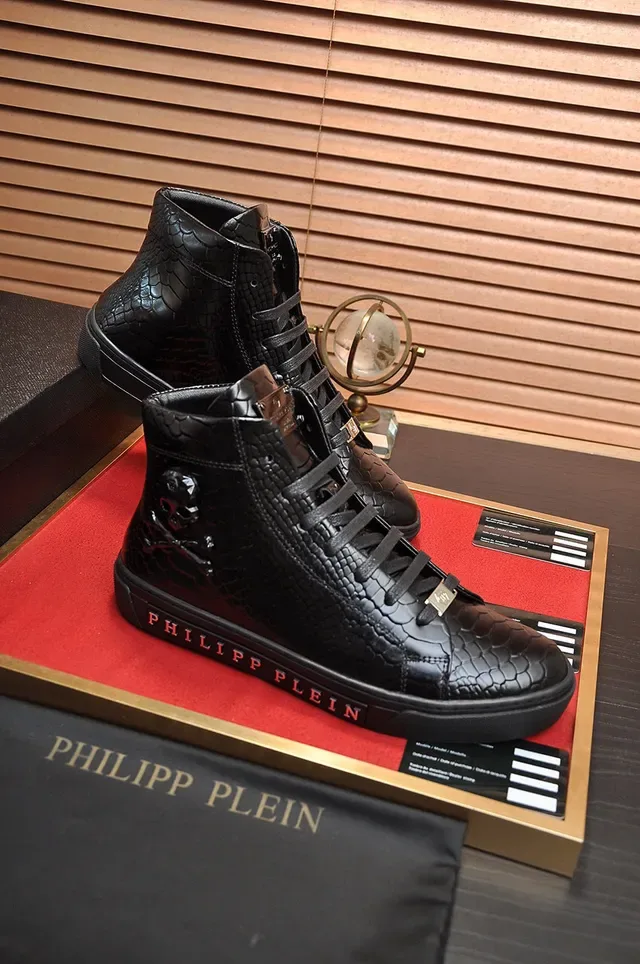 Philipp Plein Tênis Lifestyle de Couro de Serpente Preto com Cano Alto 5