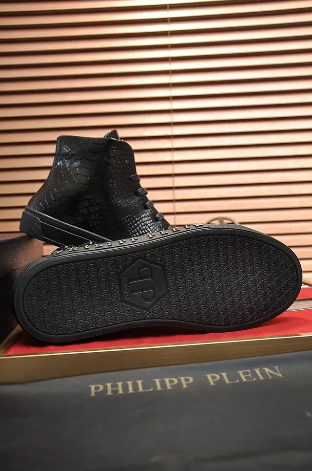 Philipp Plein Tênis Lifestyle de Couro de Serpente Preto com Cano Alto 6