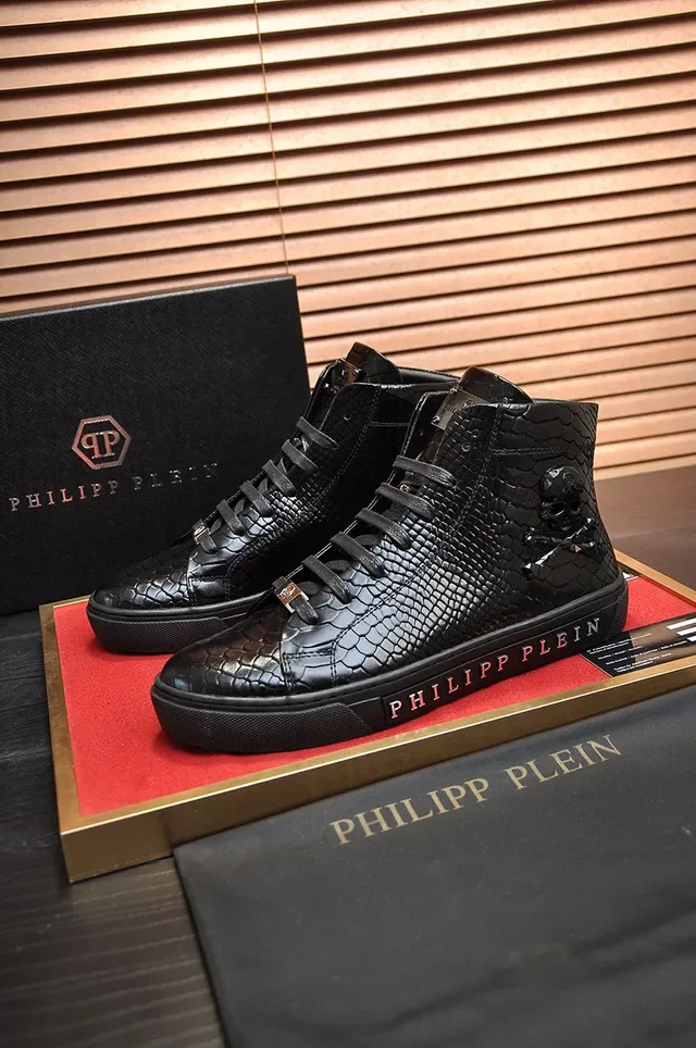Philipp Plein Tênis Lifestyle de Couro de Serpente Preto com Cano Alto 7