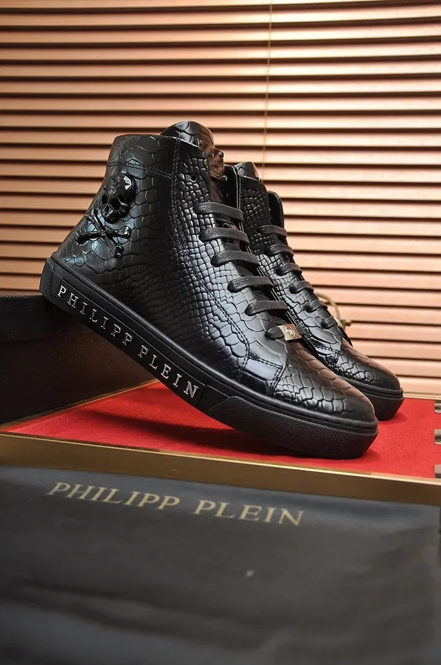 Philipp Plein Tênis Lifestyle de Couro de Serpente Preto com Cano Alto 9