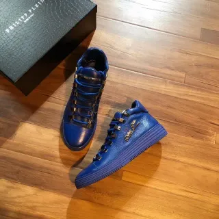 Philipp Plein नीला चांदी हाई टॉप मेटेलिक हार्डवेयर लाइफस्टाइल स्नीकर