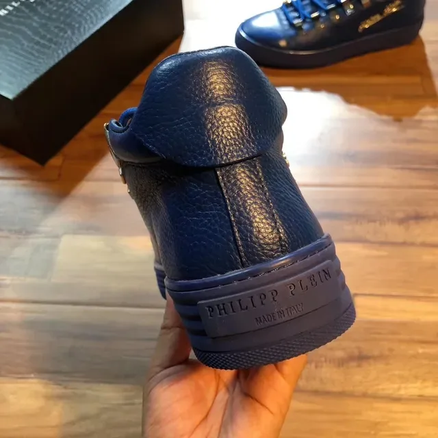 Philipp Plein Blue Silver High-Top Metallic Hardware Lifestyle Sneakers 3