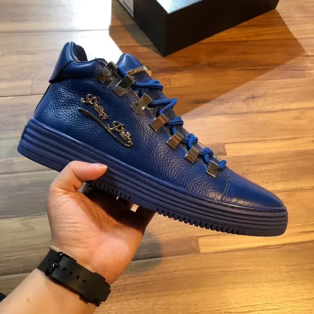Philipp Plein Blue Silver High-Top Metallic Hardware Lifestyle Sneakers 5