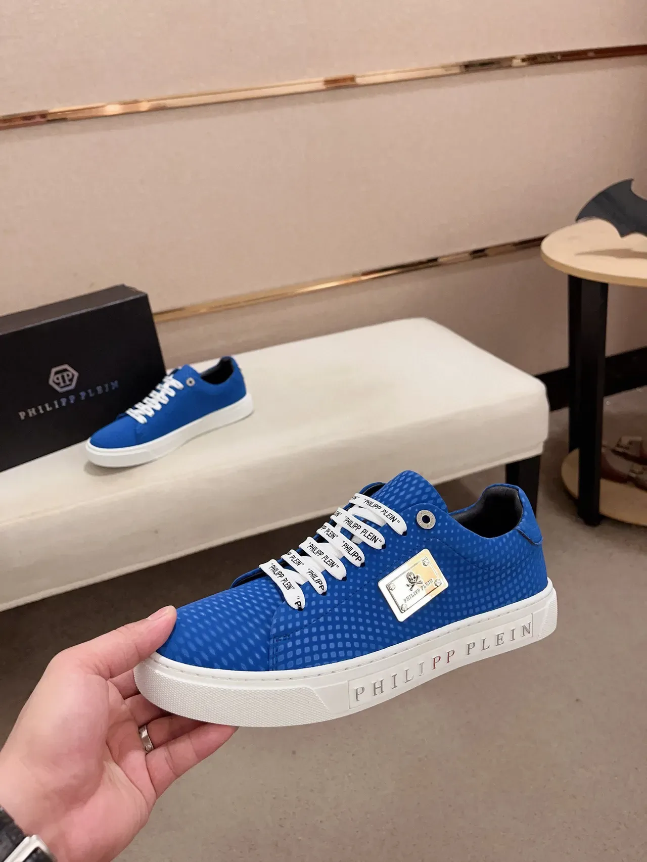 Philipp Plein Azul Branco Perfuração-Texturizado Superior Contraste Solado sneakers lifestyle 3