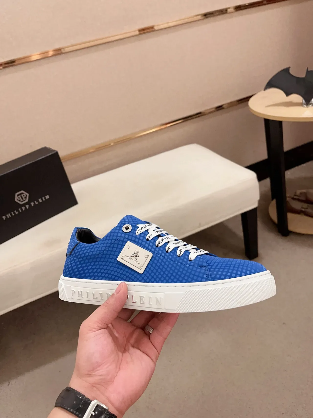 Philipp Plein Azul Branco Perfuração-Texturizado Superior Contraste Solado sneakers lifestyle 4