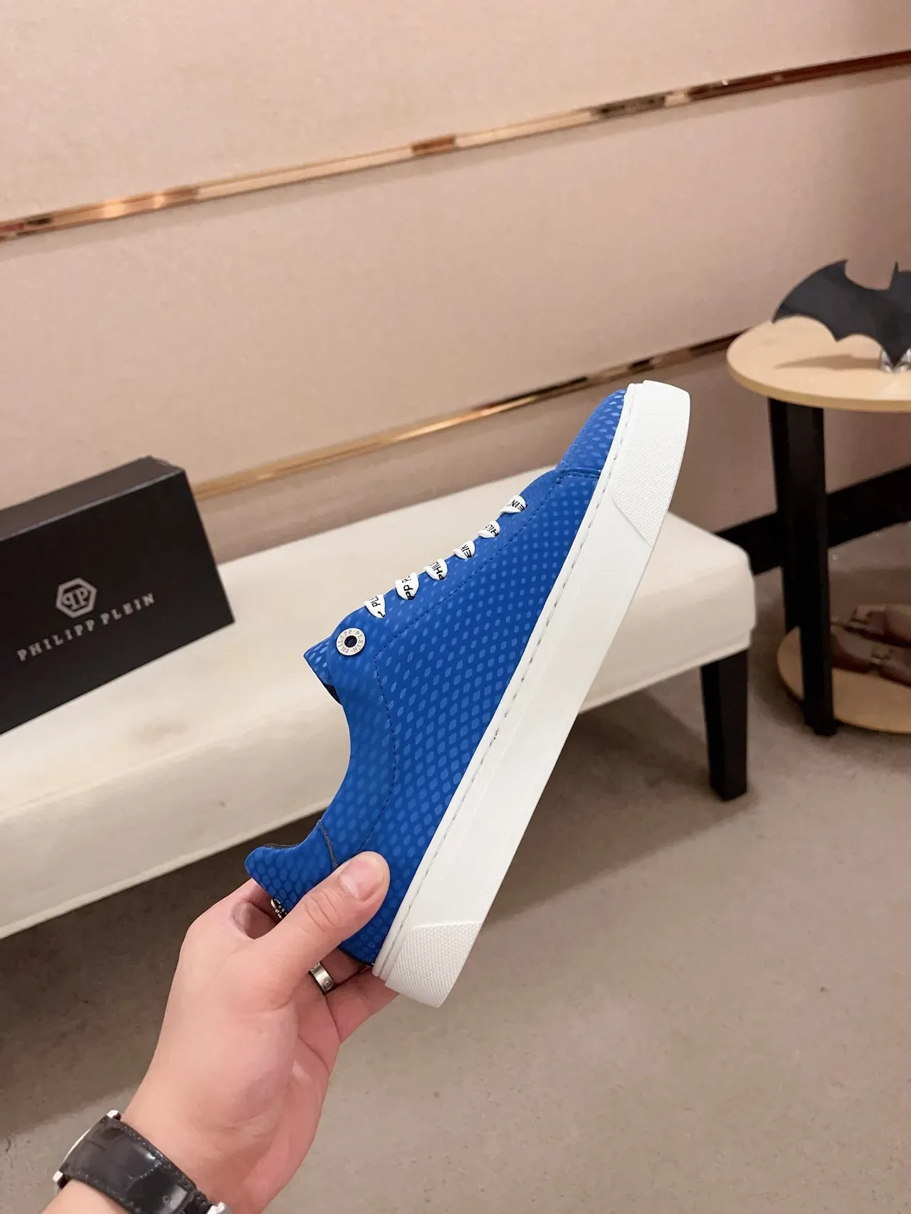 Philipp Plein Azul Branco Perfuração-Texturizado Superior Contraste Solado sneakers lifestyle 5