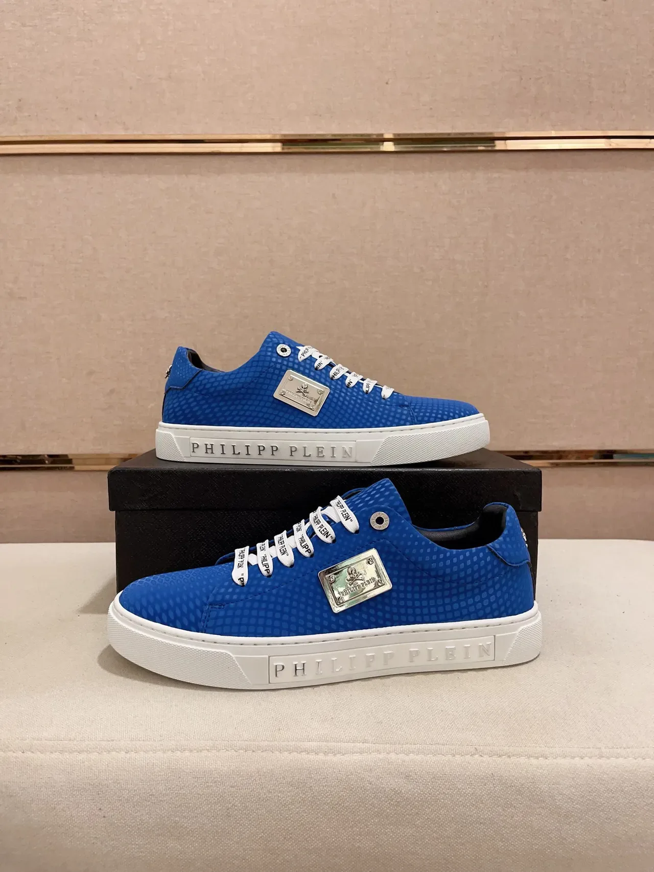 Philipp Plein Azul Branco Perfuração-Texturizado Superior Contraste Solado sneakers lifestyle 7