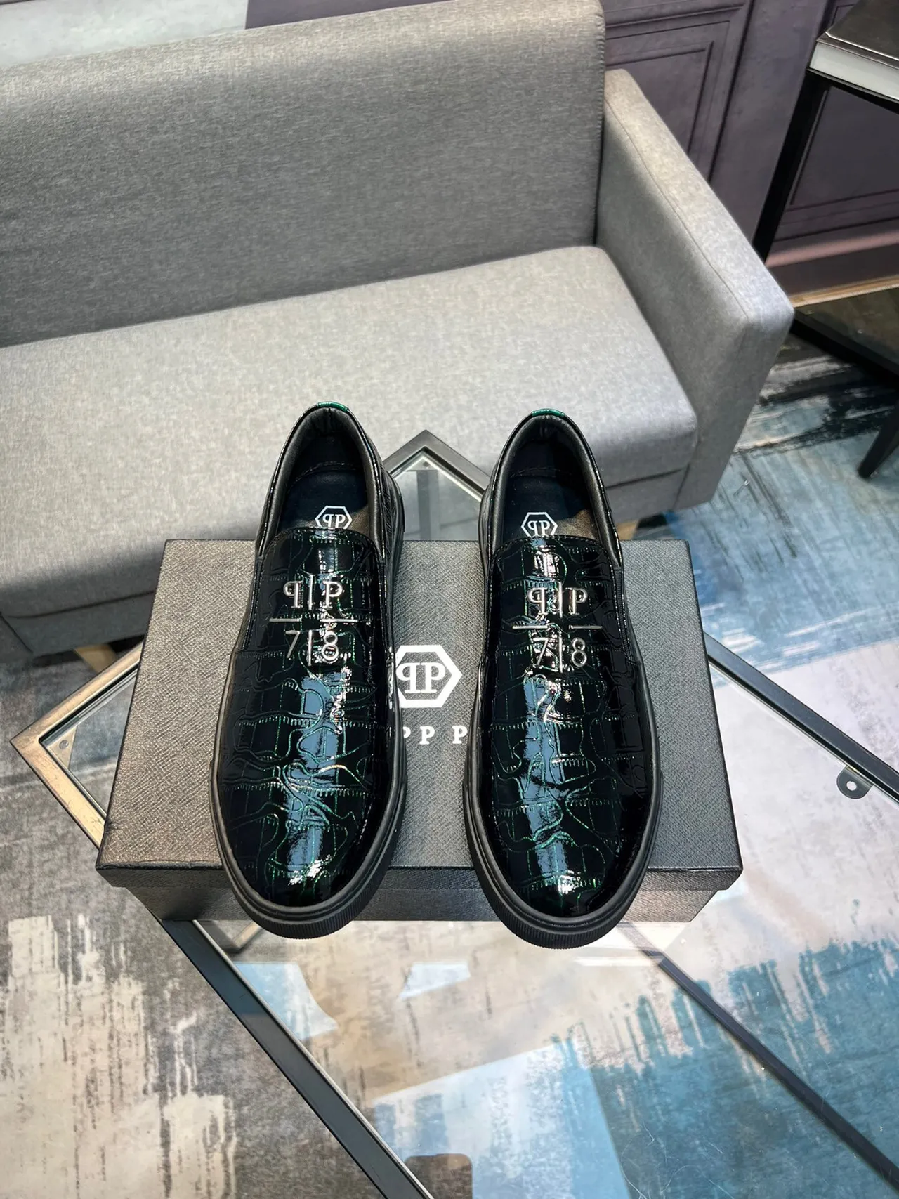 Philipp Plein Croc-Embossed Glossy Black Loafer 2