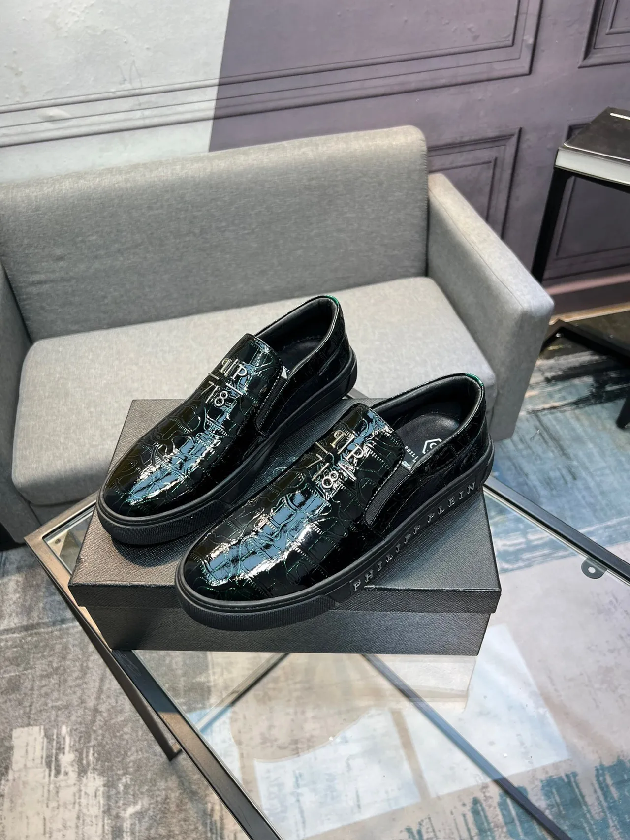 Philipp Plein Croc-Embossed Glossy Black Loafer 3