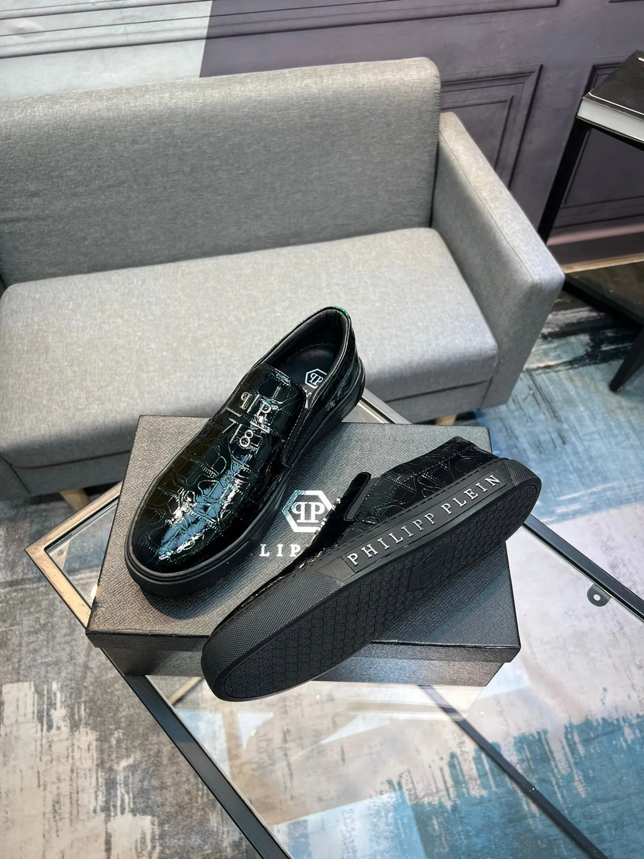 Philipp Plein Croc-Embossed Glossy Black Loafer 4