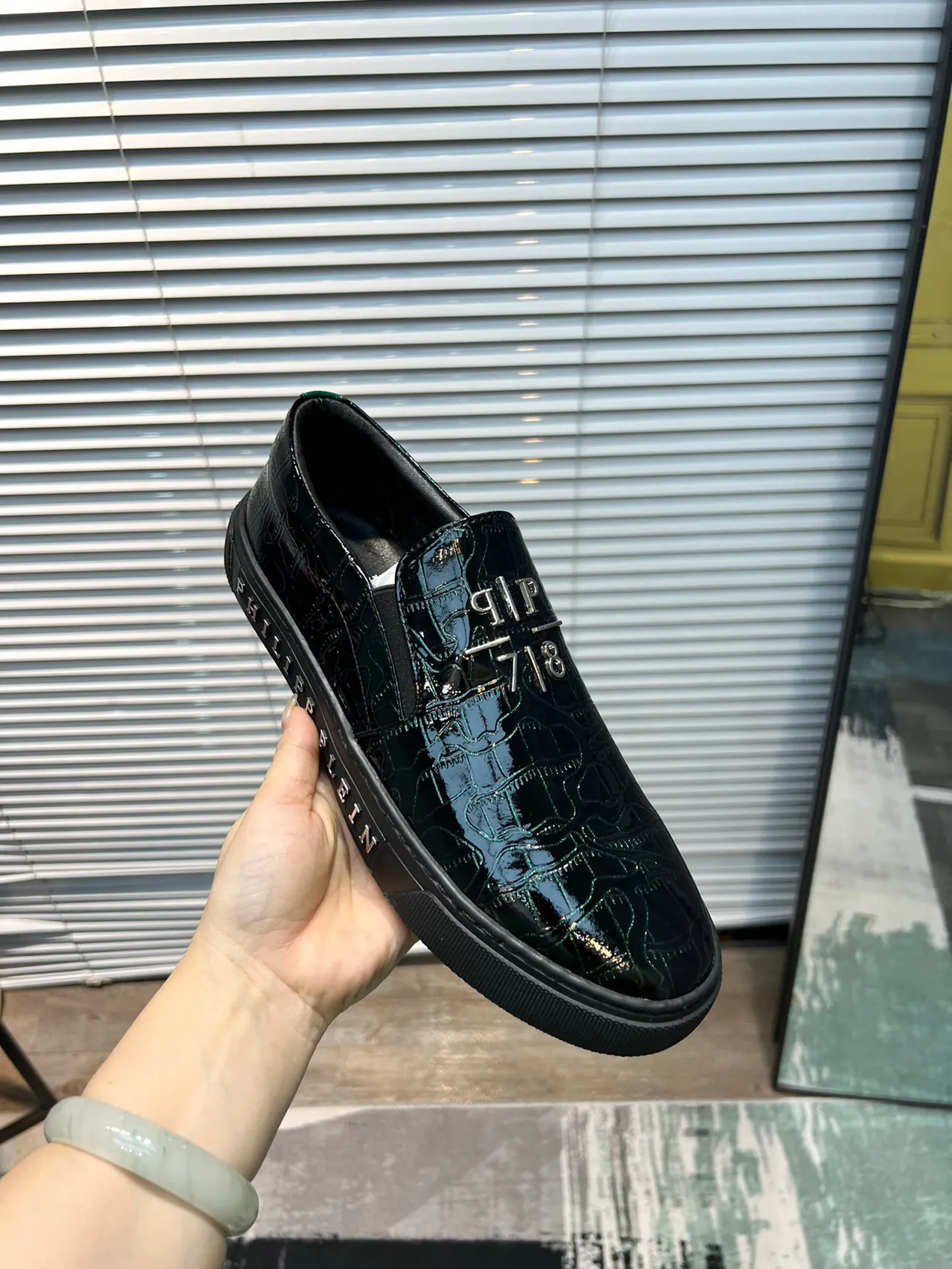 Philipp Plein Croc-Embossed Glossy Black Loafer 6