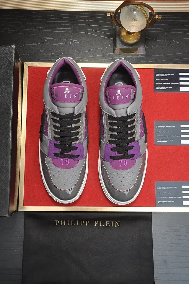 Philipp Plein Tênis Lifestyle Cinza Roxo Camadas De Couro E Sintético Na Parte Superior Capa De Pintura Patentada Brilhante Na Ponta 9