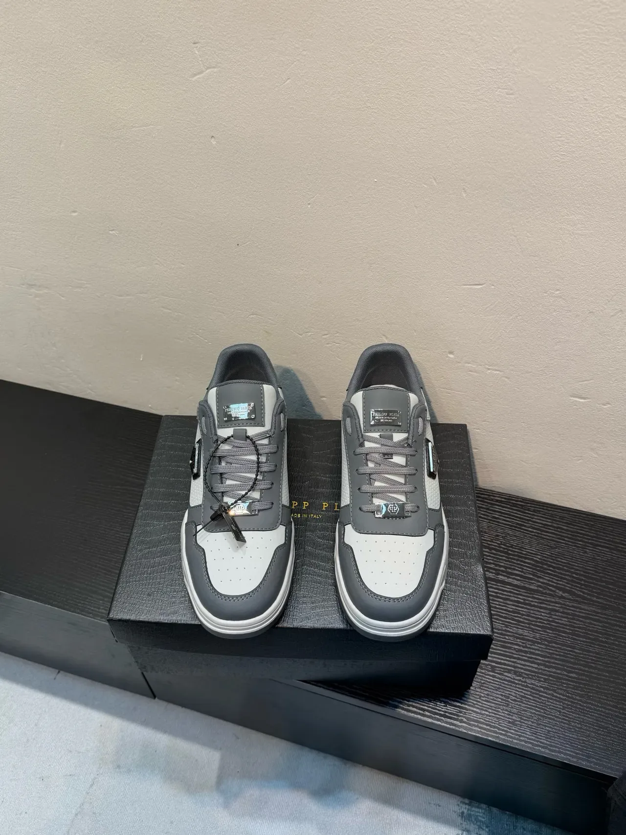 Philipp Plein Gray White Perforated Mesh Panel Shield Logo Badge Lifestyle Sneakers 2