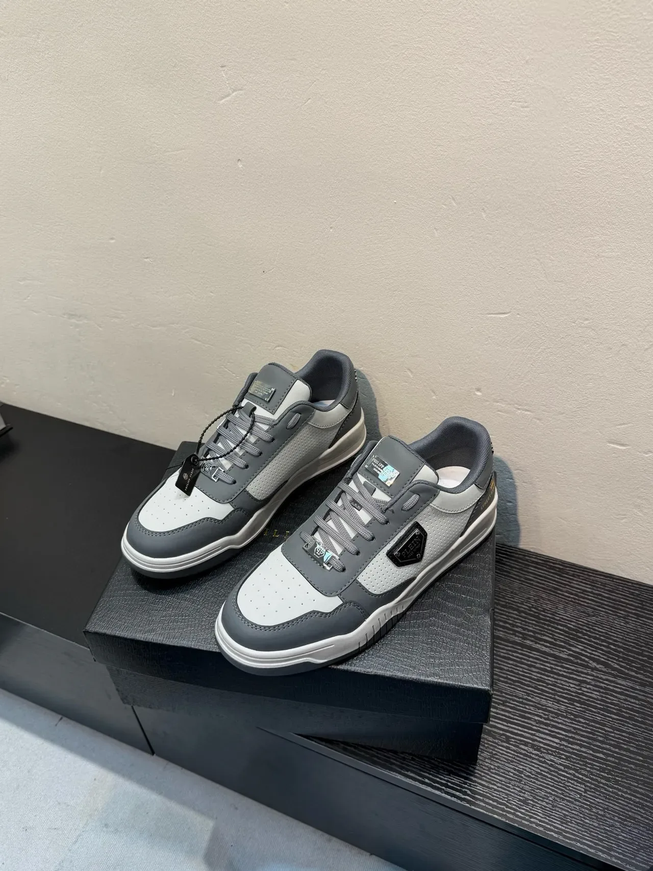 Philipp Plein Gray White Perforated Mesh Panel Shield Logo Badge Lifestyle Sneakers 3