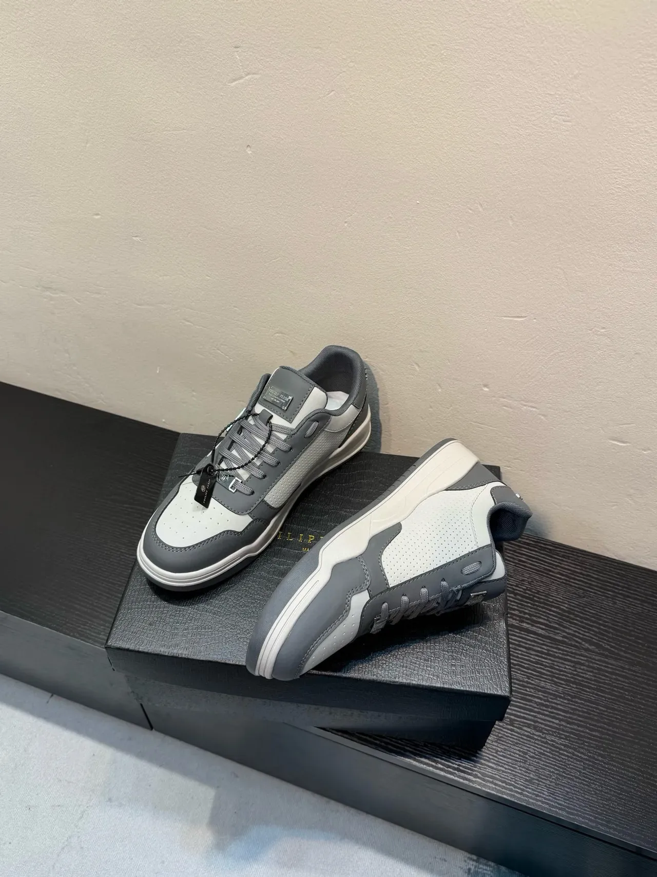 Philipp Plein Gray White Perforated Mesh Panel Shield Logo Badge Lifestyle Sneakers 4