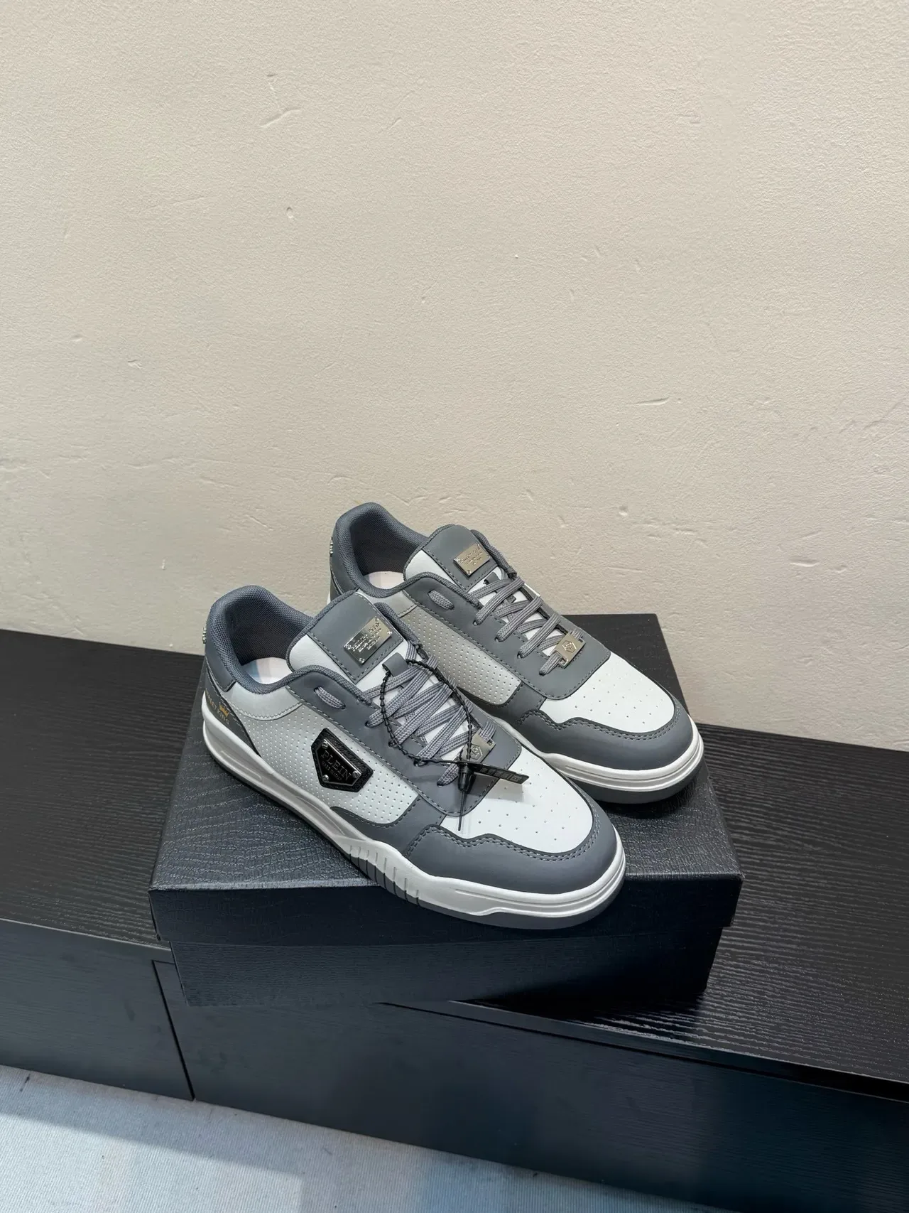 Philipp Plein Gray White Perforated Mesh Panel Shield Logo Badge Lifestyle Sneakers 5