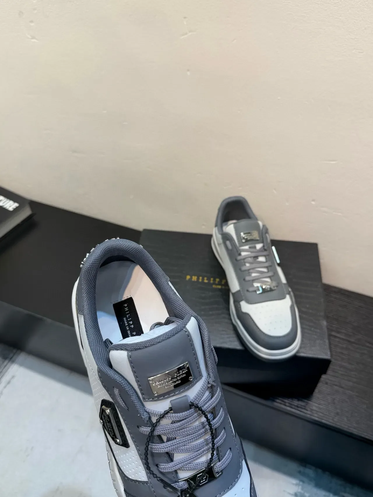 Philipp Plein Gray White Perforated Mesh Panel Shield Logo Badge Lifestyle Sneakers 7