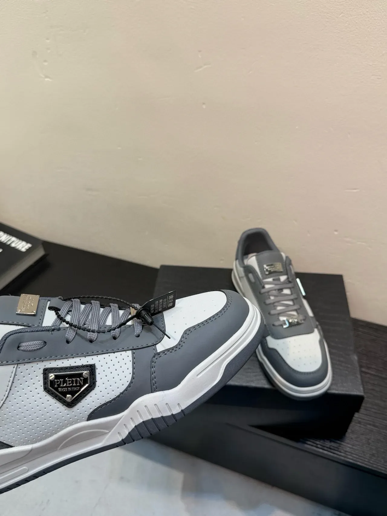 Philipp Plein Gray White Perforated Mesh Panel Shield Logo Badge Lifestyle Sneakers 8