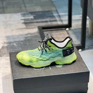 Philipp Plein Green Black Scale-Textured Knit Upper Translucent Sole Chunky Sneakers