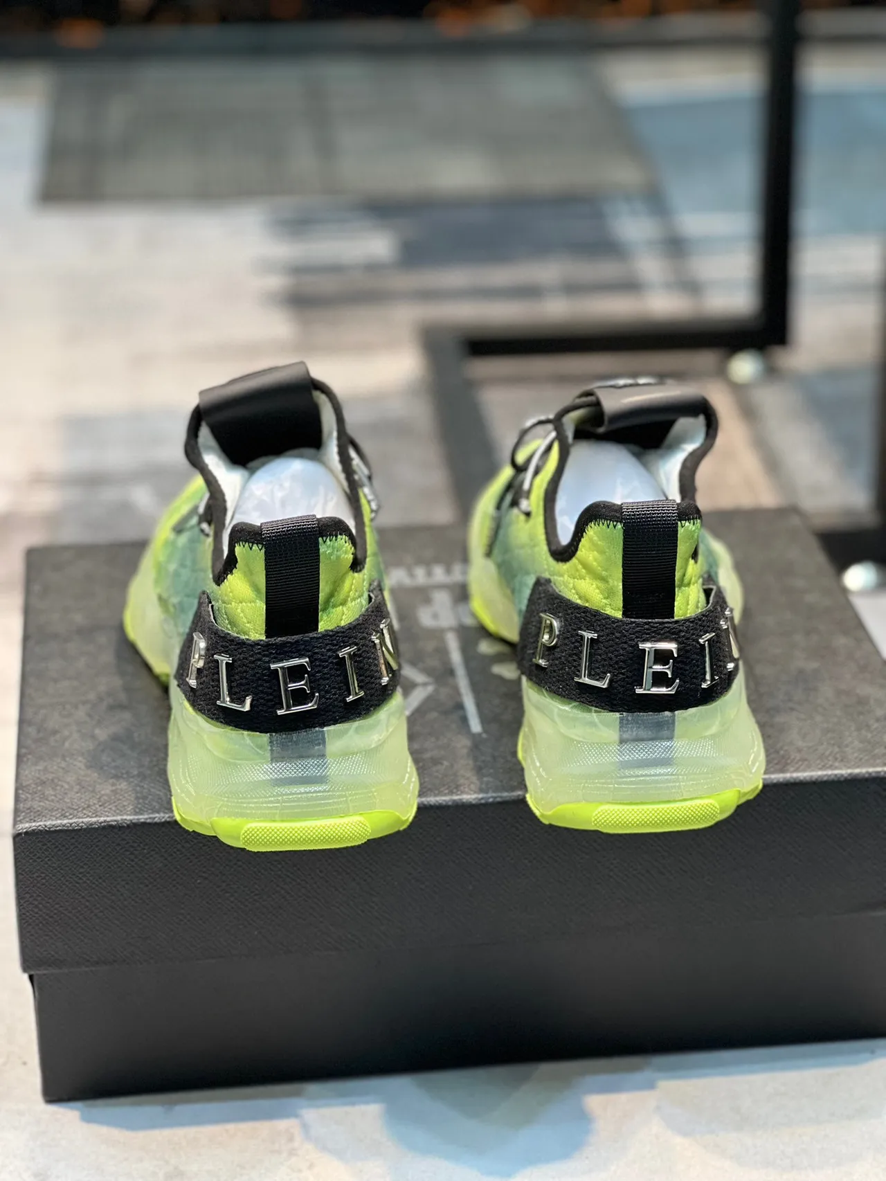 Philipp Plein Green Black Scale-Textured Knit Upper Translucent Sole Chunky Sneakers 2