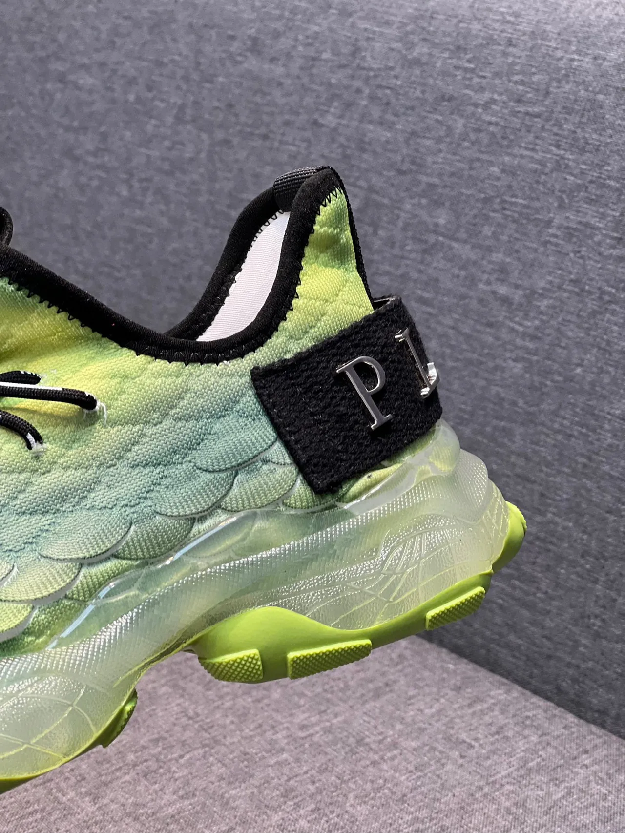 Philipp Plein Green Black Scale-Textured Knit Upper Translucent Sole Chunky Sneakers 8