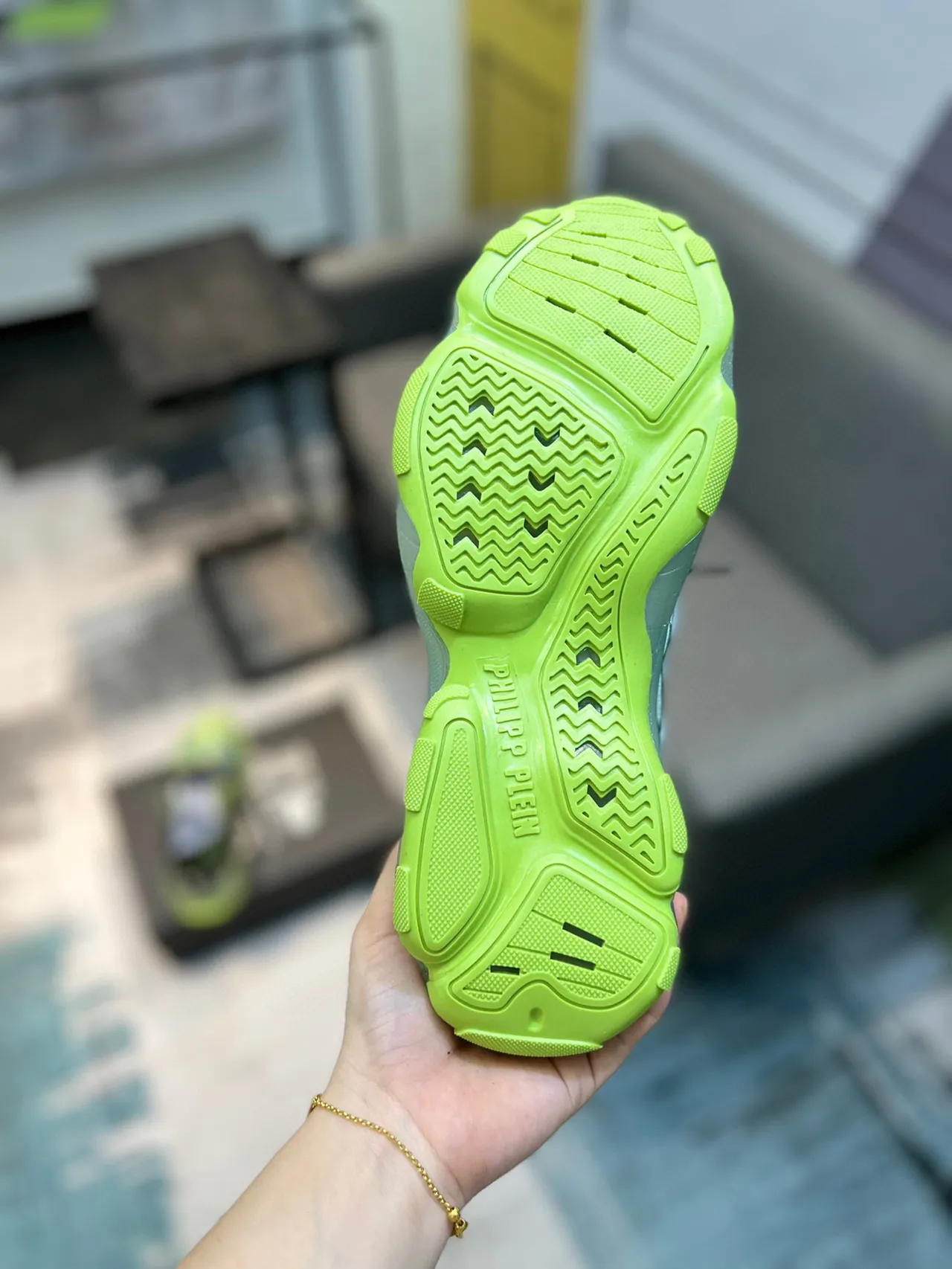 Philipp Plein Green Black Scale-Textured Knit Upper Translucent Sole Chunky Sneakers 9