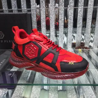Philipp Plein लाल काला हेक्सागोनल लोगो पैनल हनीकॉम्ब सोल टेक्सचर चंकी स्नीकर