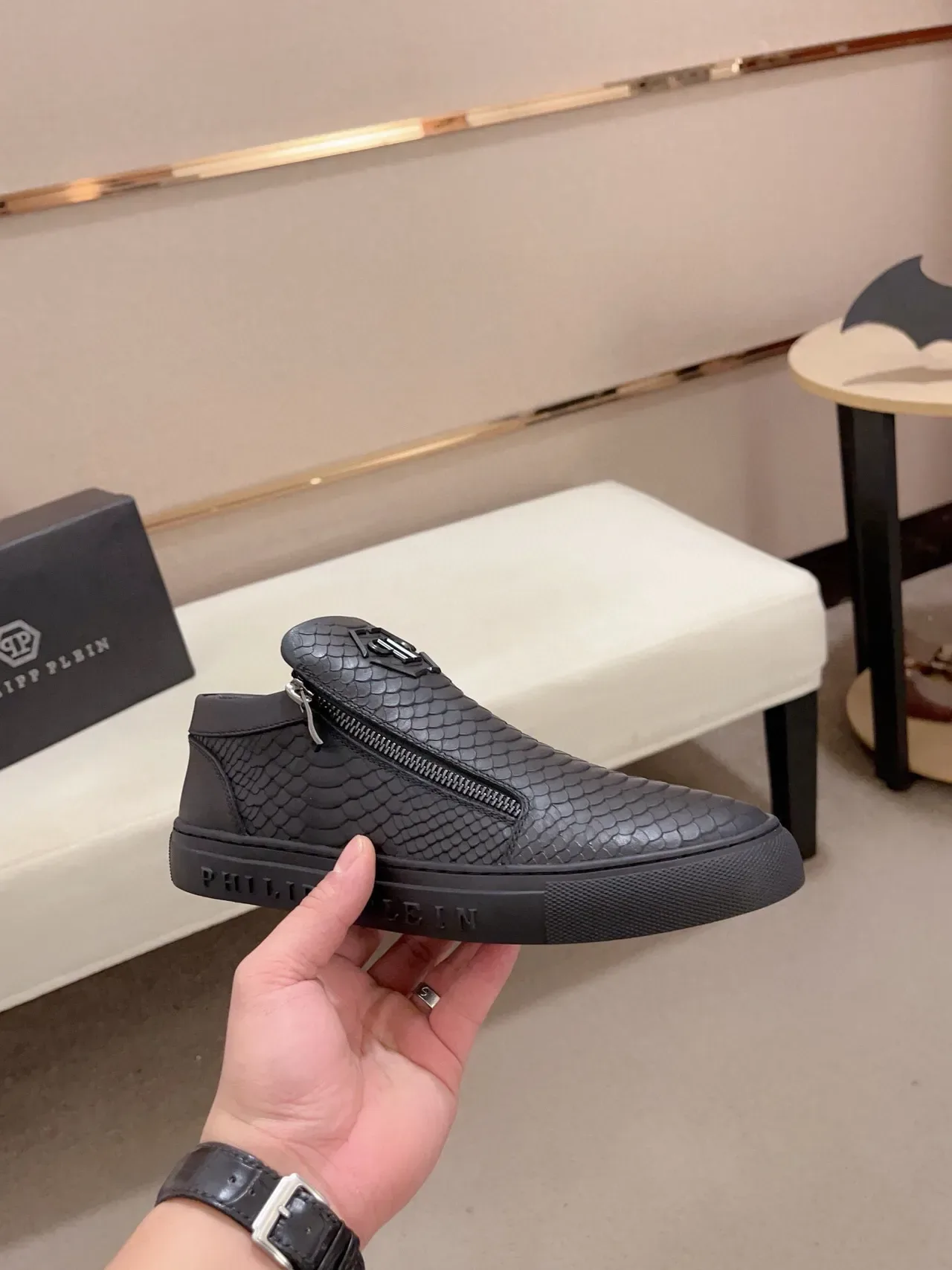 Philipp Plein सांप एम्बॉस्ड जिपर स्लिप ऑन स्नीकर 5