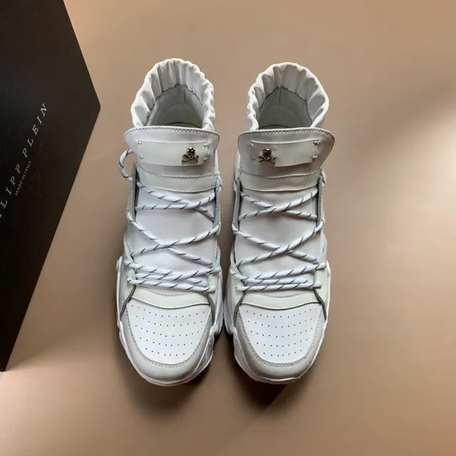 Philipp Plein White Ruched Collar Skull Hardware Chunky Sneakers 3