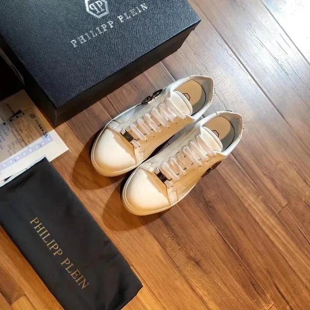 Philipp Plein सफेद चांदी चमड़े जैसा ऊपरी हेक्सागोनल खोपड़ी चिह्न जीवनशैली स्नीकर 4