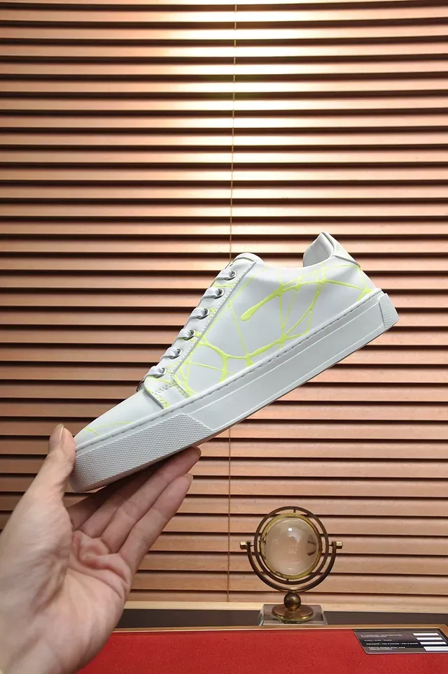 Philipp Plein Tênis Lifestyle Branco Amarelo Couro Superior Impressão Geométrica Neon Web 6