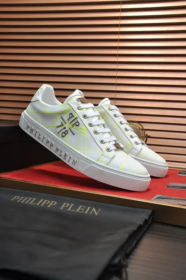 Philipp Plein Tênis Lifestyle Branco Amarelo Couro Superior Impressão Geométrica Neon Web 8
