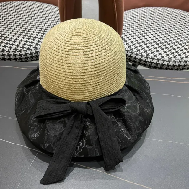 Prada Bege Preto Palha Trançada Coroa Tela Mármore Brilhante Borda Chapéu de Balde 6