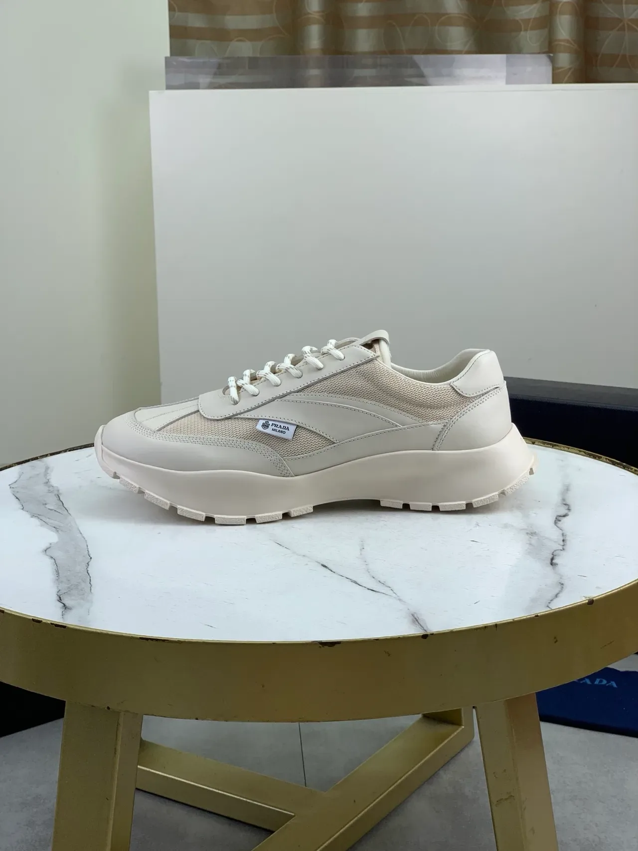 Prada Chaussures Beige Low-Top Semelle Plateforme Chunky 5