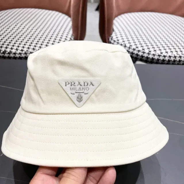 Prada Beige Structured Crown Stitched Brim Bucket Hat 4
