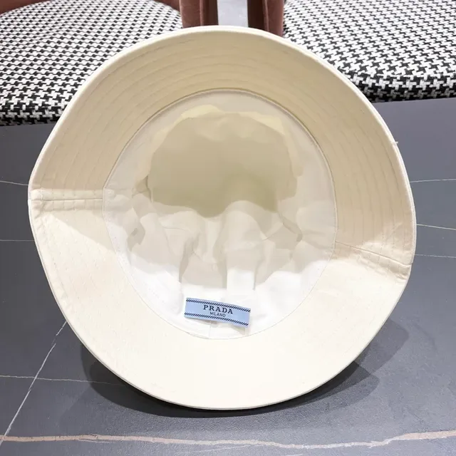 Prada Beige Structured Crown Stitched Brim Bucket Hat 10