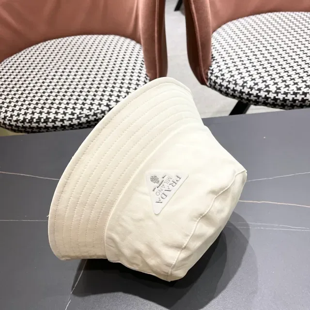 Prada Beige Structured Crown Stitched Brim Bucket Hat 11