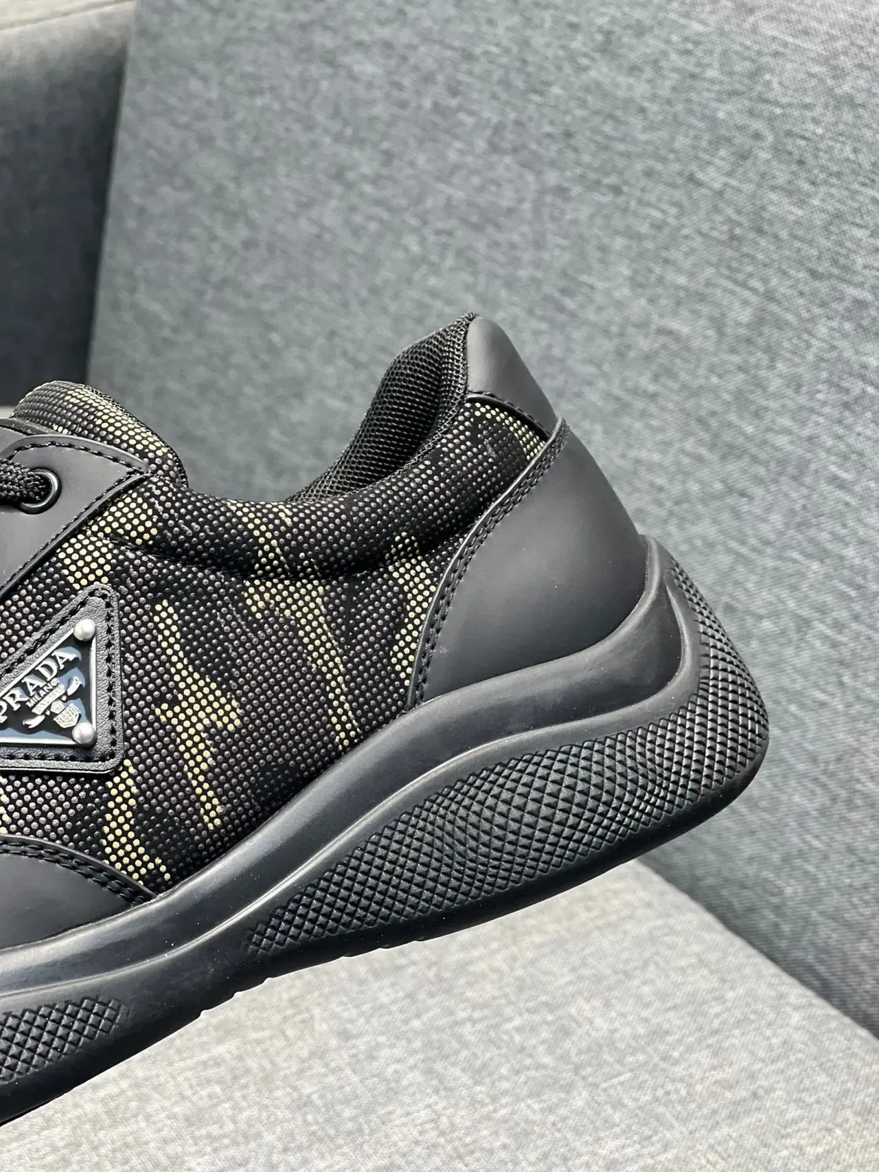 Prada Black Beige Camo-Print Textile Leather Overlays Lifestyle Sneakers 7
