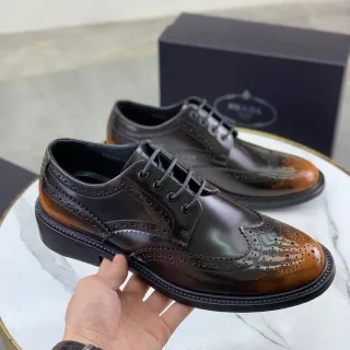 Prada Black Brown Two-Tone Polished Leather Full Wingtip Brogue