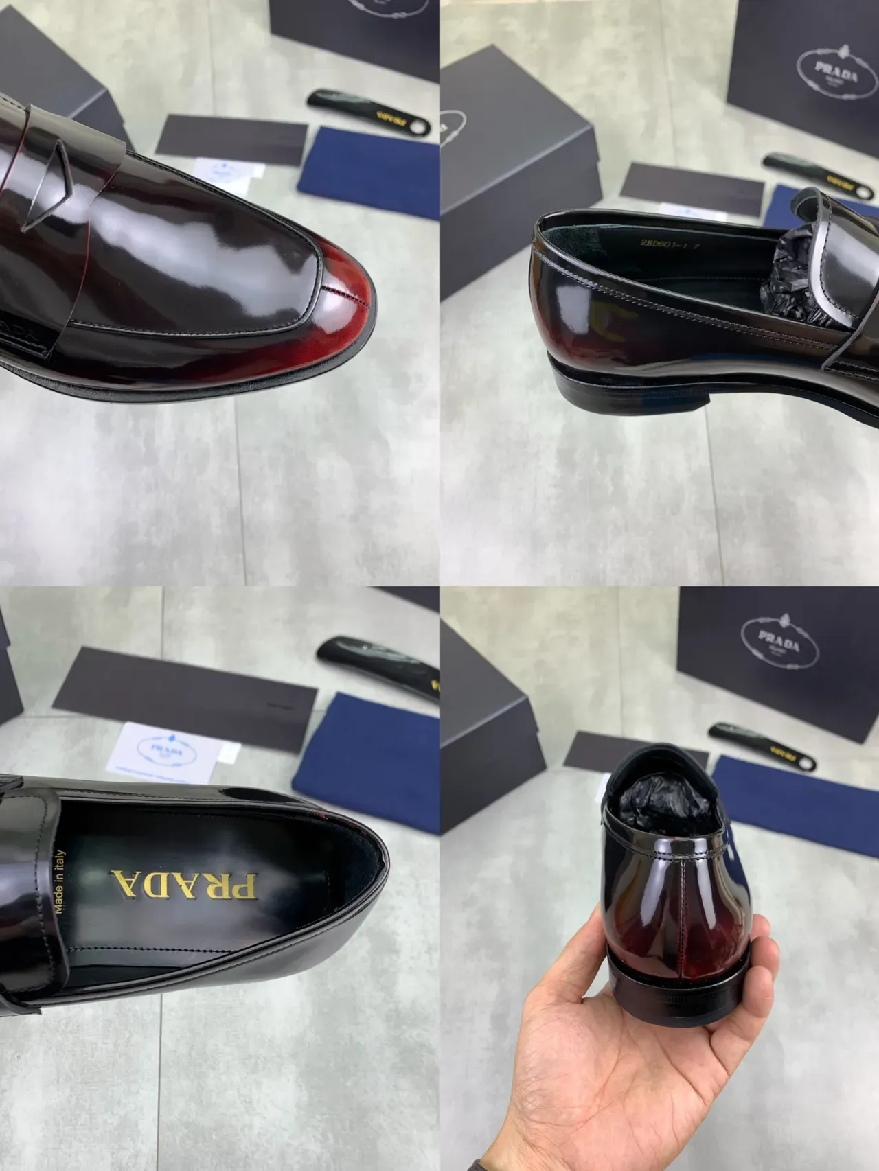 Prada Mocassin Penny Loafer Noir Bordeaux Cuir Patenté Haut Brillant 2