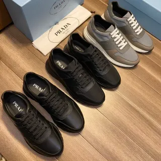 Prada काला भूरा मिक्स्ड-मटेरियल ऊपरी चंकी स्कल्प्टेड सोल लाइफस्टाइल स्नीकर
