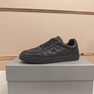 Prada Black Leather Low-Top Lifestyle Sneakers
