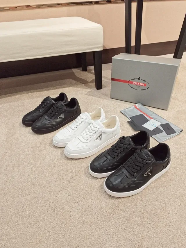 Prada Black Leather Low-Top Lifestyle Sneakers 2