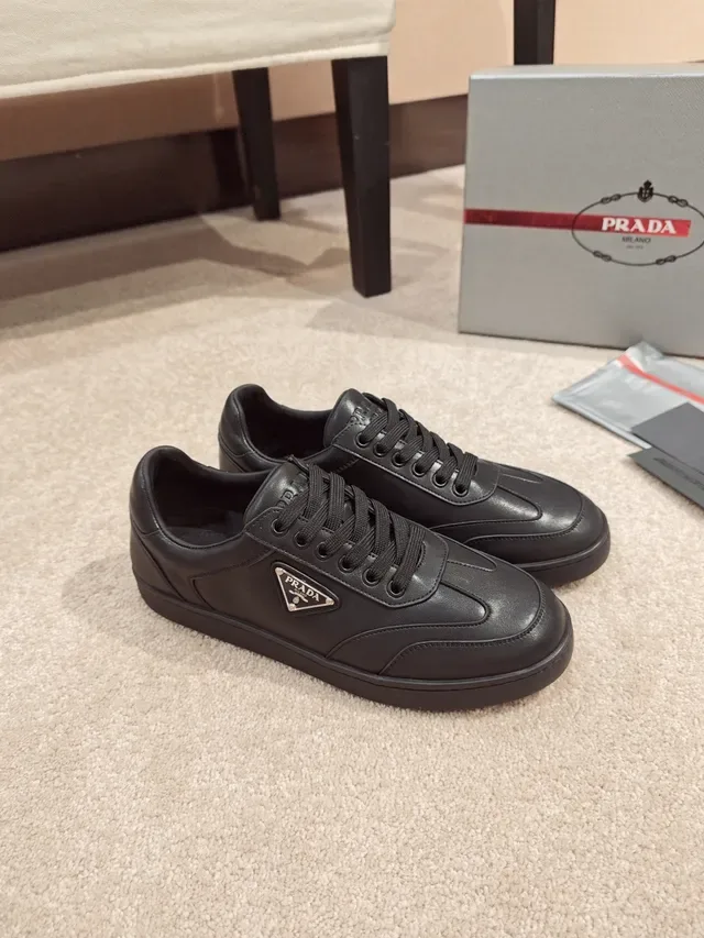 Prada Black Leather Low-Top Lifestyle Sneakers 5