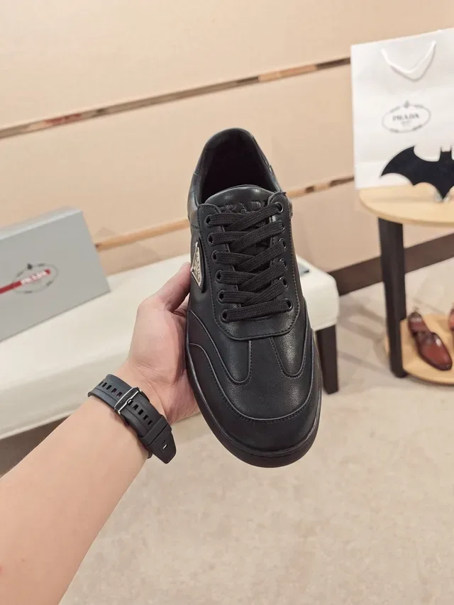 Prada Black Leather Low-Top Lifestyle Sneakers 6