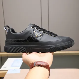 Prada Black Leather Triangular Logo Plaque Lifestyle Sneakers